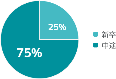 新卒：25% 中途：75%